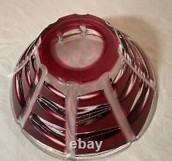 Vintage Bohemian Czech centerpiece cranberry red cut to clear glass crystal bowl