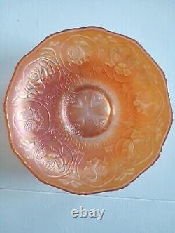 Vintage Carnival Glass Dragon & Lotus Peach Opal Bowl Rare By Fenton