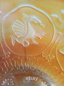 Vintage Carnival Glass Dragon & Lotus Peach Opal Bowl Rare By Fenton