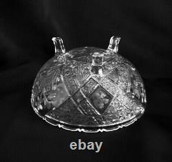 Vintage Clear Round Serving Bowl Footed Embossed Design
