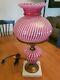 Vintage Cranberry Optic Swirl Fenton Student Lamp