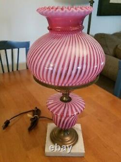 Vintage Cranberry Optic Swirl Fenton Student Lamp