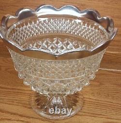 Vintage Crystal Diamond Cut Compote Glass Serving Bowl Silverplate Edge 7x7.5