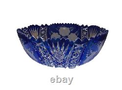 Vintage Cut to Clear Cobalt Blue Crystal Bowl FLORAL 24% LEAD CRYSTAL, 11.5