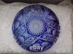 Vintage Cut to Clear Cobalt Blue Crystal Bowl FLORAL 24% LEAD CRYSTAL, 11.5