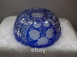 Vintage Cut to Clear Cobalt Blue Crystal Bowl FLORAL 24% LEAD CRYSTAL, 11.5