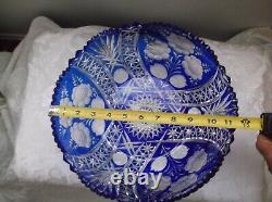 Vintage Cut to Clear Cobalt Blue Crystal Bowl FLORAL 24% LEAD CRYSTAL, 11.5