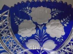 Vintage Cut to Clear Cobalt Blue Crystal Bowl FLORAL 24% LEAD CRYSTAL, 11.5