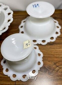 Vintage Dish Bowls 6 White Milk Glass Anchor Hocking Lace Edge Footed Pedestal
