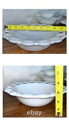 Vintage Dish Bowls 6 White Milk Glass Anchor Hocking Lace Edge Footed Pedestal