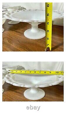 Vintage Dish Bowls 6 White Milk Glass Anchor Hocking Lace Edge Footed Pedestal