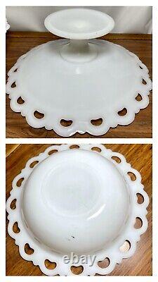 Vintage Dish Bowls 6 White Milk Glass Anchor Hocking Lace Edge Footed Pedestal