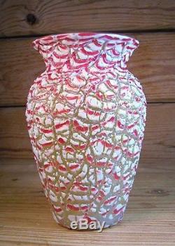 Vintage Durand Art Glass VASE Egyptian Crackle Moorish Peppermint withGold Lustre
