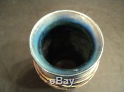 Vintage Durand Blue Iridescent Threaded Art Glass Vase