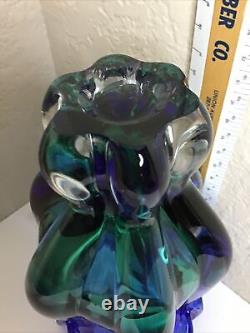 Vintage Eggerman Handblown Gallery Art Vase Tulip Shape Blue Green 9.5