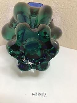 Vintage Eggerman Handblown Gallery Art Vase Tulip Shape Blue Green 9.5