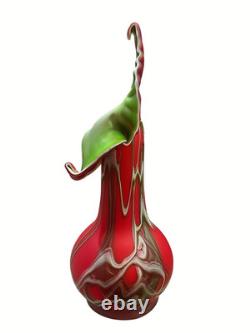 Vintage Essie Zareh Baijan Art Glass 17.5 Red Jack In The Pulpit Jip Vase