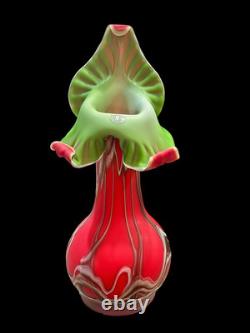 Vintage Essie Zareh Baijan Art Glass 17.5 Red Jack In The Pulpit Jip Vase