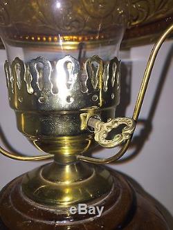 Vintage FENTON Amber Glass Cherub Angel Face Parlor Table Hurricane Lamp Rare