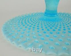 Vintage FENTON Blue Topaz OPALESCENT Hobnail Ruffled 12 Footed Cake Plate Stand