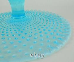 Vintage FENTON Blue Topaz OPALESCENT Hobnail Ruffled 12 Footed Cake Plate Stand