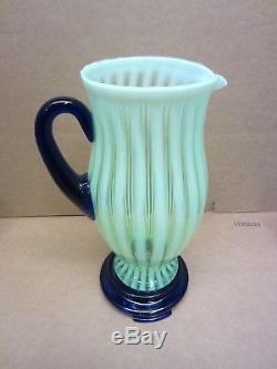 Vintage FENTON Glass Rib Optic Lemonade Set Cobalt Blue Handles 1920s