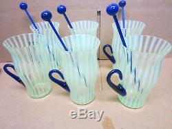 Vintage FENTON Glass Rib Optic Lemonade Set Cobalt Blue Handles 1920s