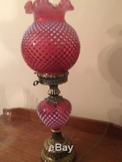 Vintage FENTON Lamp with Cranberry Glass opalescent hobnail pattern