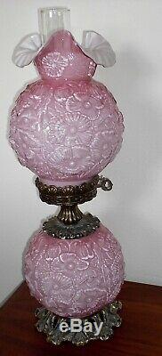 Vintage FENTON Pink Overlay Glass Poppy Gone With the Wind Electric LAMP