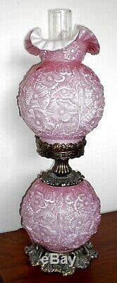 Vintage FENTON Pink Overlay Glass Poppy Gone With the Wind Electric LAMP