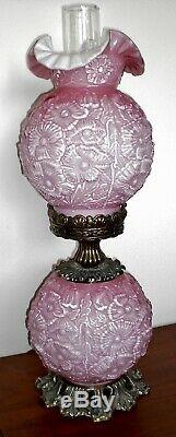 Vintage FENTON Pink Overlay Glass Poppy Gone With the Wind Electric LAMP