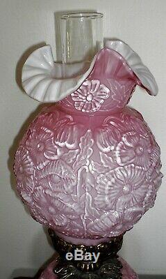 Vintage FENTON Pink Overlay Glass Poppy Gone With the Wind Electric LAMP