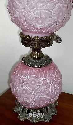 Vintage FENTON Pink Overlay Glass Poppy Gone With the Wind Electric LAMP