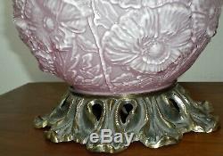 Vintage FENTON Pink Overlay Glass Poppy Gone With the Wind Electric LAMP