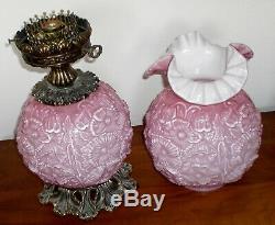 Vintage FENTON Pink Overlay Glass Poppy Gone With the Wind Electric LAMP
