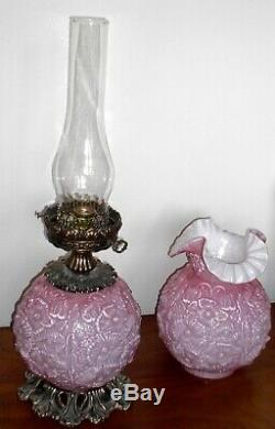 Vintage FENTON Pink Overlay Glass Poppy Gone With the Wind Electric LAMP