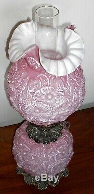 Vintage FENTON Pink Overlay Glass Poppy Gone With the Wind Electric LAMP