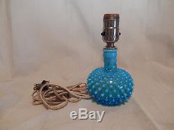Vintage Fenton Aqua Blue Hobnail Opalescent Footed Glass Lamp