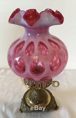 Vintage Fenton Art Glass Cranberry Opalescent Coin Dot Boudoir Lamp Z2