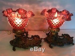 Vintage Fenton Art Glass Cranberry Opalescent Hobnail Boudoir Lamp