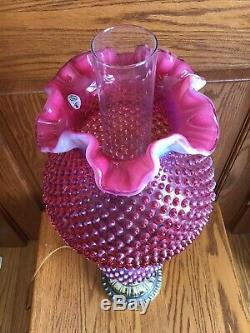 Vintage Fenton Art Glass Cranberry Opalescent Hobnail Lamp Bn10