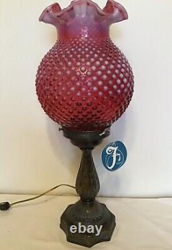 Vintage Fenton Art Glass Cranberry Opalescent Hobnail Lamp Q1