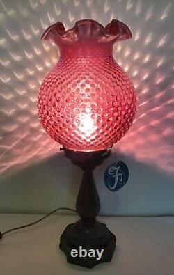 Vintage Fenton Art Glass Cranberry Opalescent Hobnail Lamp Q1