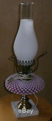 Vintage Fenton Art Glass Cranberry Opalescent Hobnail Pattern Student Lamp
