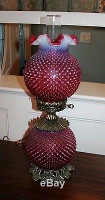 Vintage Fenton Art Glass Gwtw Cranberry Opalescent Hobnail Lamp 3 Way