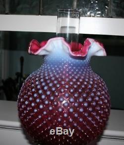Vintage Fenton Art Glass Gwtw Cranberry Opalescent Hobnail Lamp 3 Way