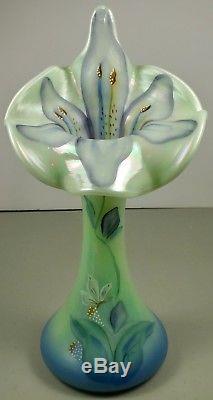 Vintage Fenton Art Glass Hand Painted Triple Signed Jack In The Pulpit Vase