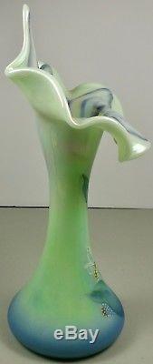 Vintage Fenton Art Glass Hand Painted Triple Signed Jack In The Pulpit Vase
