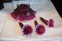 Vintage Fenton Art Glass Hobnail Opalescent Plum Purple Epergne Set