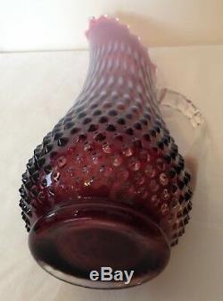 Vintage Fenton Art Glass Plum Opalescent Hobnail Stretch Pitcher 14